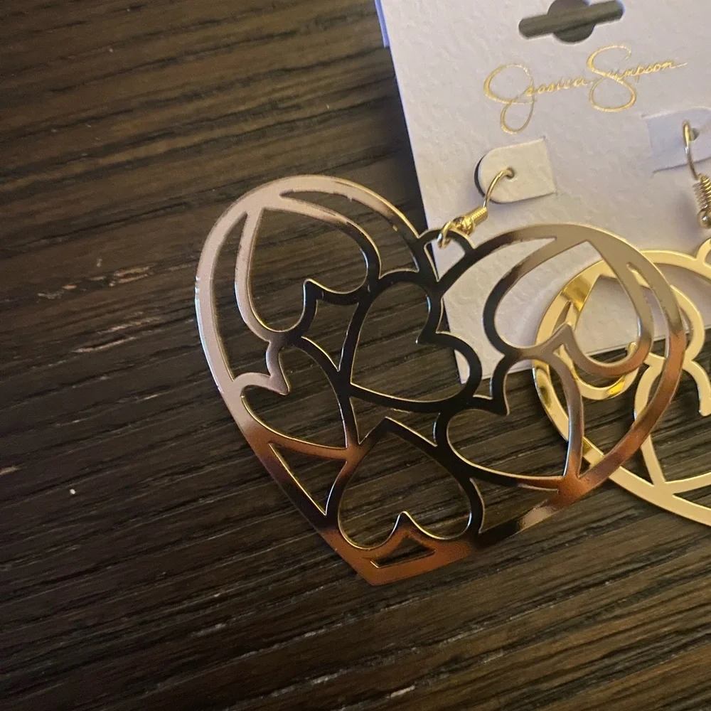 NEW Jessica Simpson gold heart earrings.